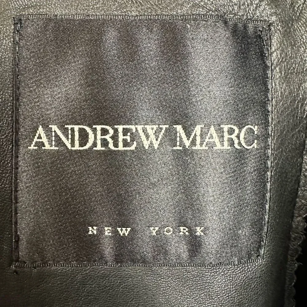 Andrew Marc Mens Lined Leather Jacket Buttery Soft Black Back Stitching Detail M